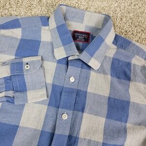 Untuckit Slim Fit Mens Medium Blue Buffalo Plaid Button Up Long Sleeve